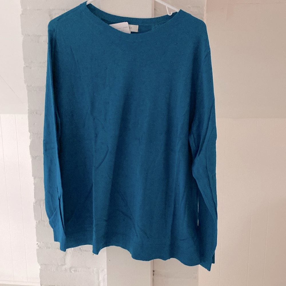 New CJ Banks long sleeve deep turquoise sweater with puffy polka dots